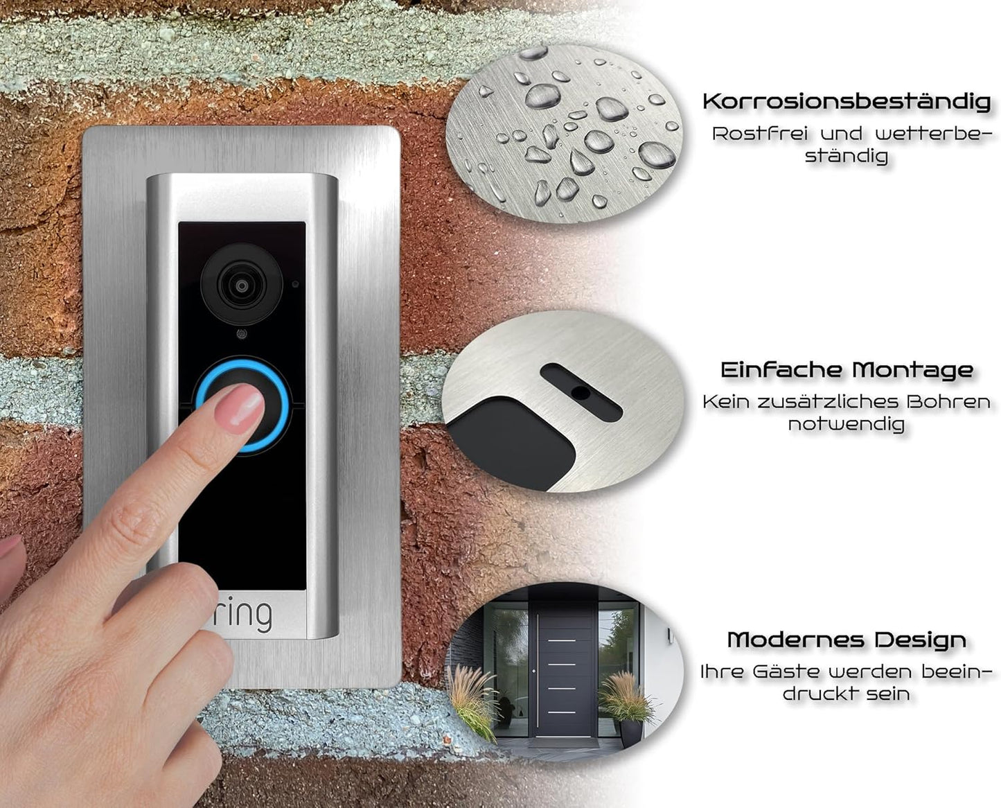 Edelstahl Blende für Ring Video Doorbell Pro, Gebürstet