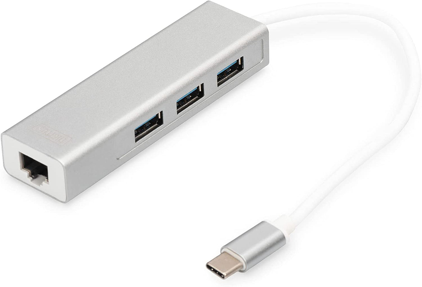 USB 3.2 Gen 1 Multiport-Hub, USB-C Stecker > 3x USB-A Buchse + RJ-45 Buchse, USB-Hub, USB 3.0 Typ-C HUB inkl. Gbit Ethernet Port