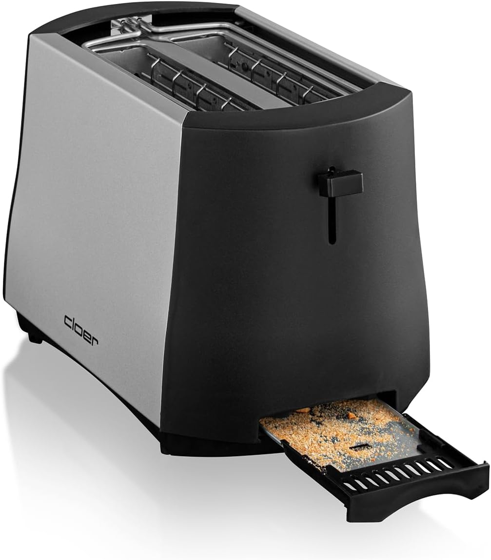 Toaster mit Brötchenaufsatz und Krümelschublade, Mattiertes Metallgehäuse / 2 Scheiben