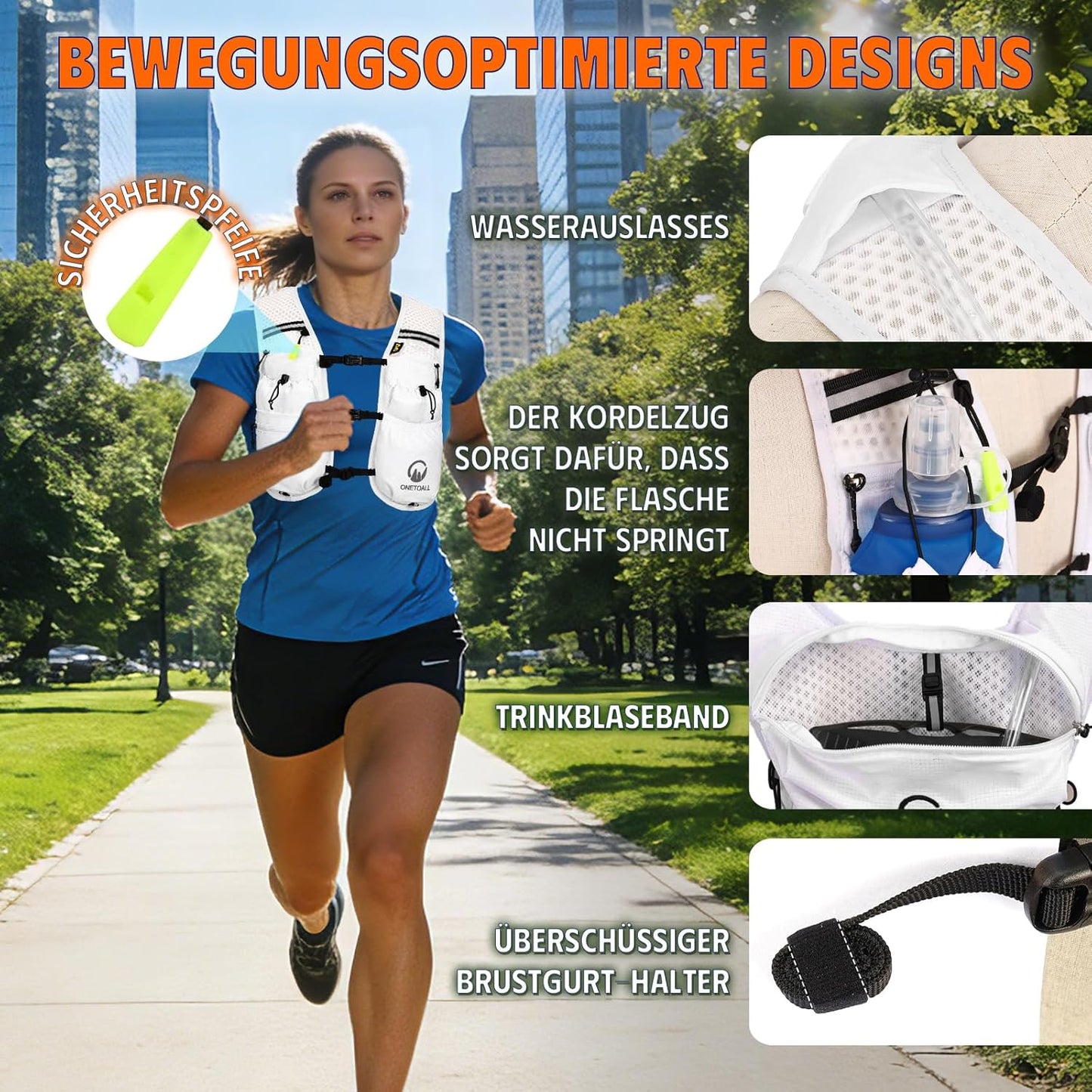 Trinkrucksack, Weiss mit eine 500ml Trinkflasche + eine 2L Trinkblase