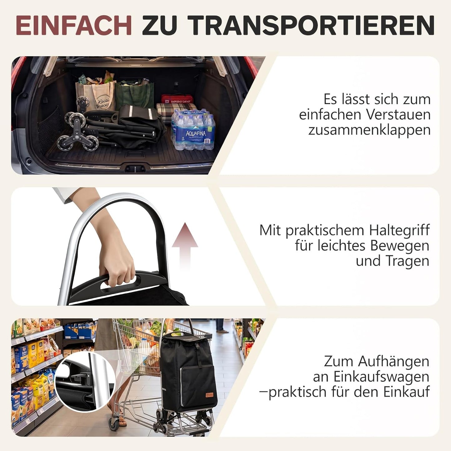 Klappbarer Einkaufstrolley, Schwarz