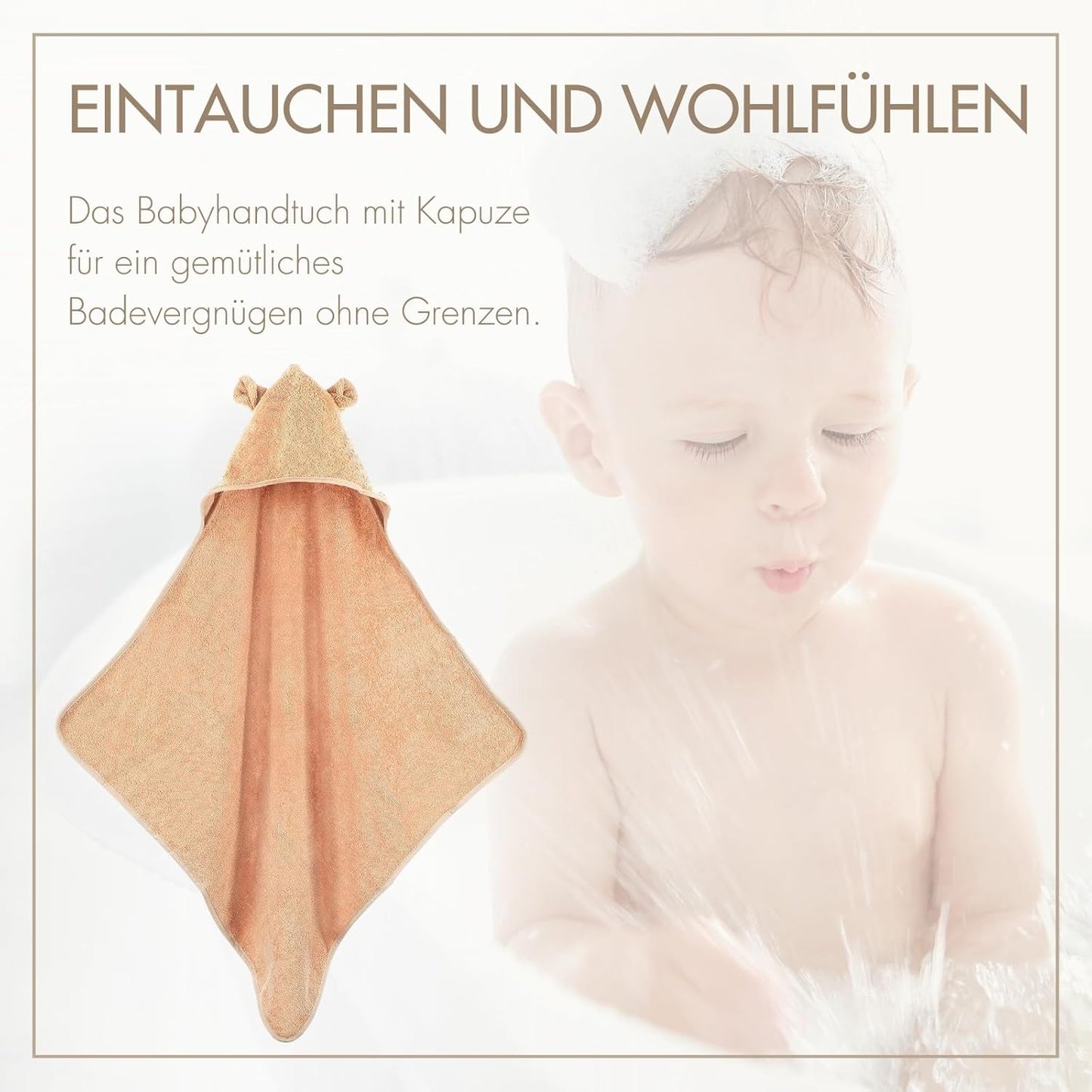 Baby Kapuzenhandtuch aus 100% Frottee-Baumwolle, Puder Kapuze mit Ohren
