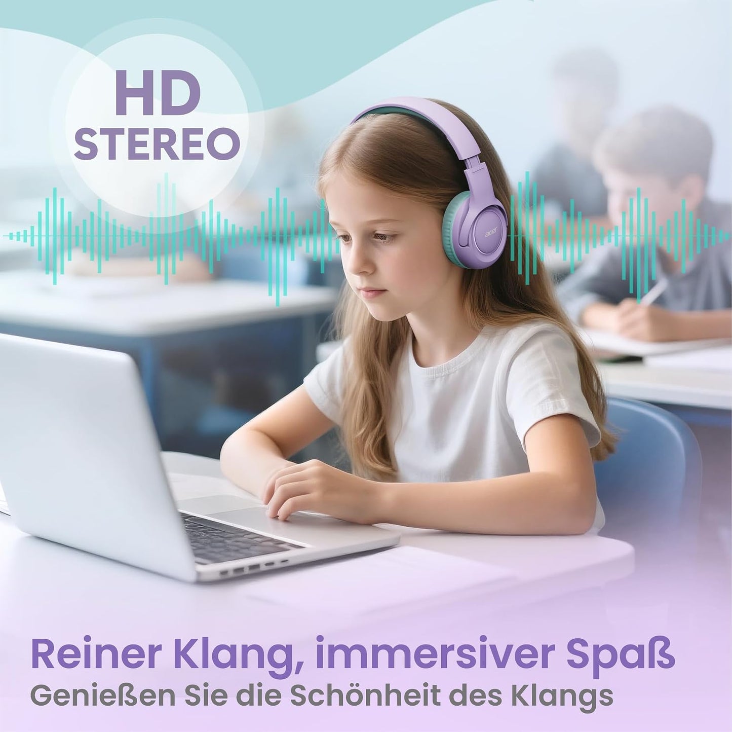 Kinder-Kopfhörer mit Lautstärkebegrenzung, Lila Grün