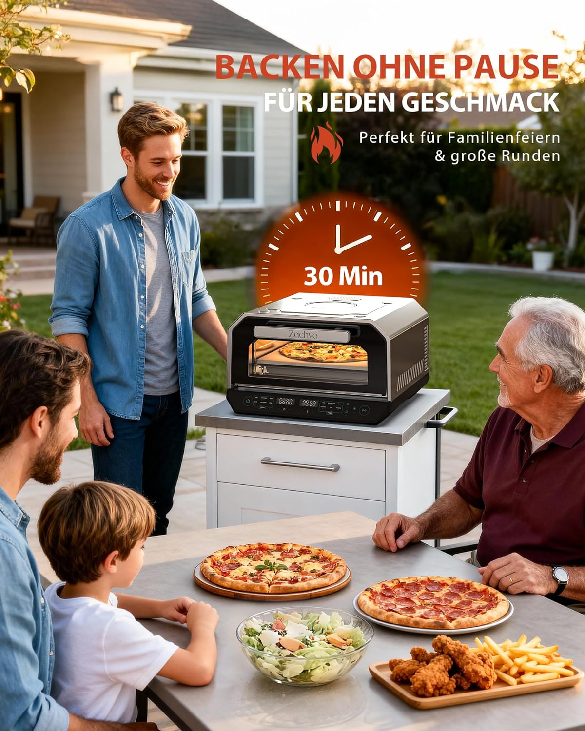 Pizzaofen mit Sichtfenster & Pizzastein, Sliver