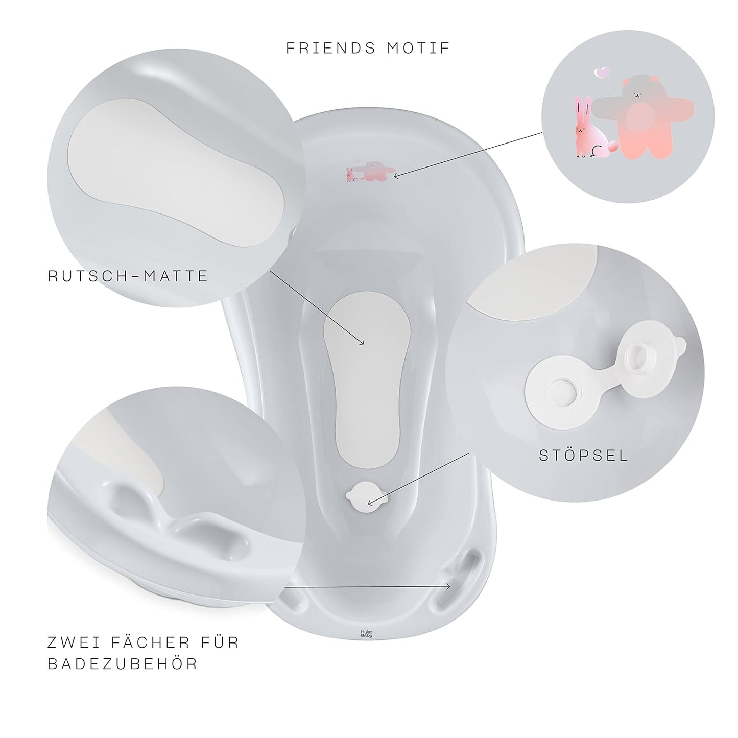 Babybadewanne, 1-teilig Friends - grau