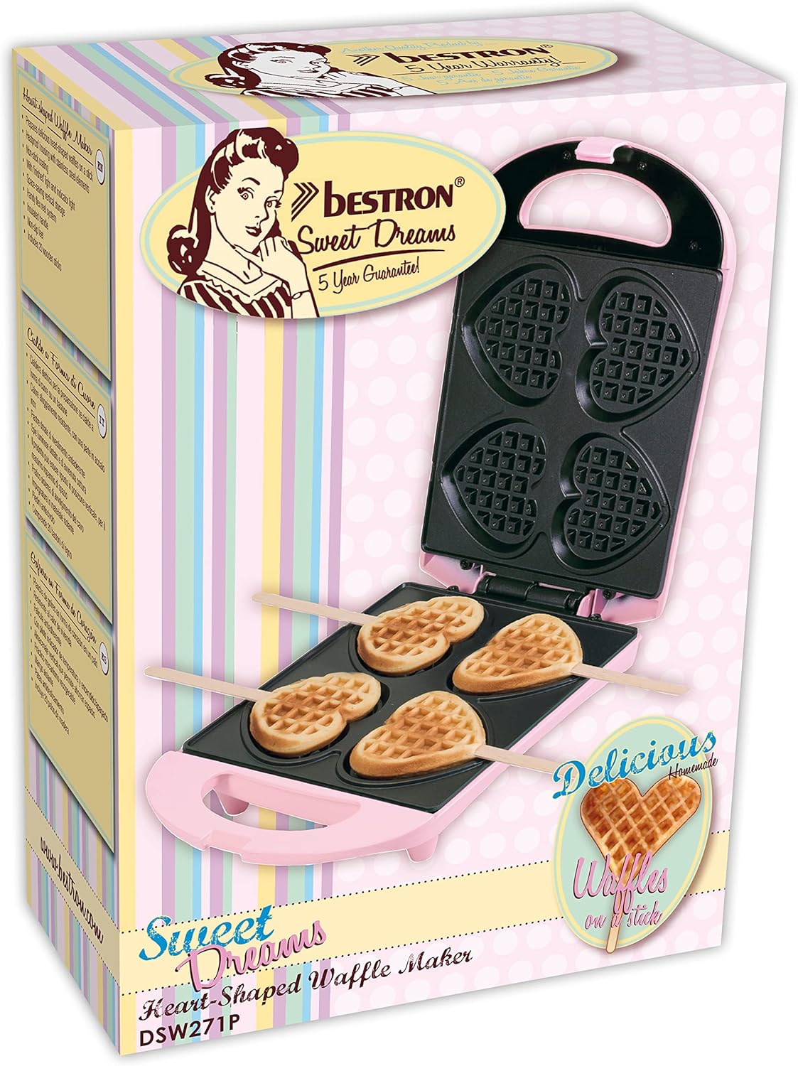 Waffeleisen für Herzwaffeln am Stiel, Rosa