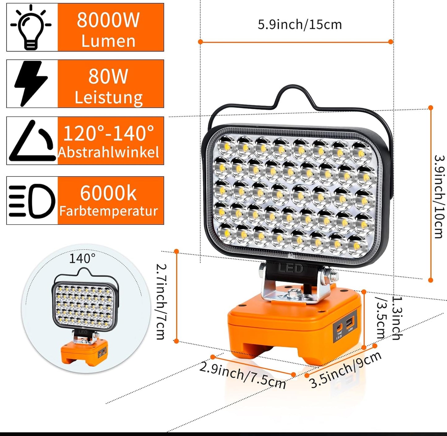 LED-Arbeitsleuchte, Orange
