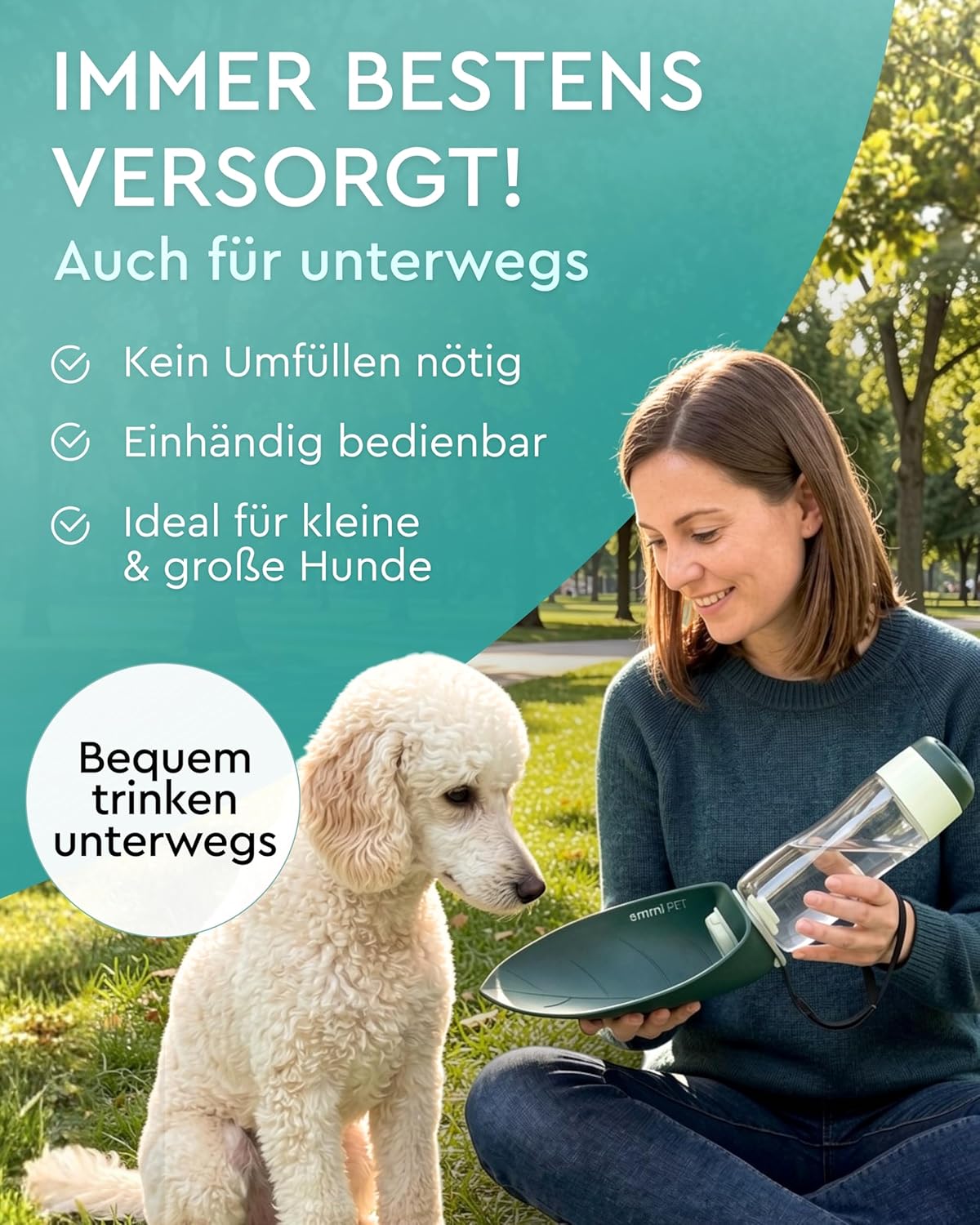 Hundetrinkflasche für unterwegs, Grün 580 ml