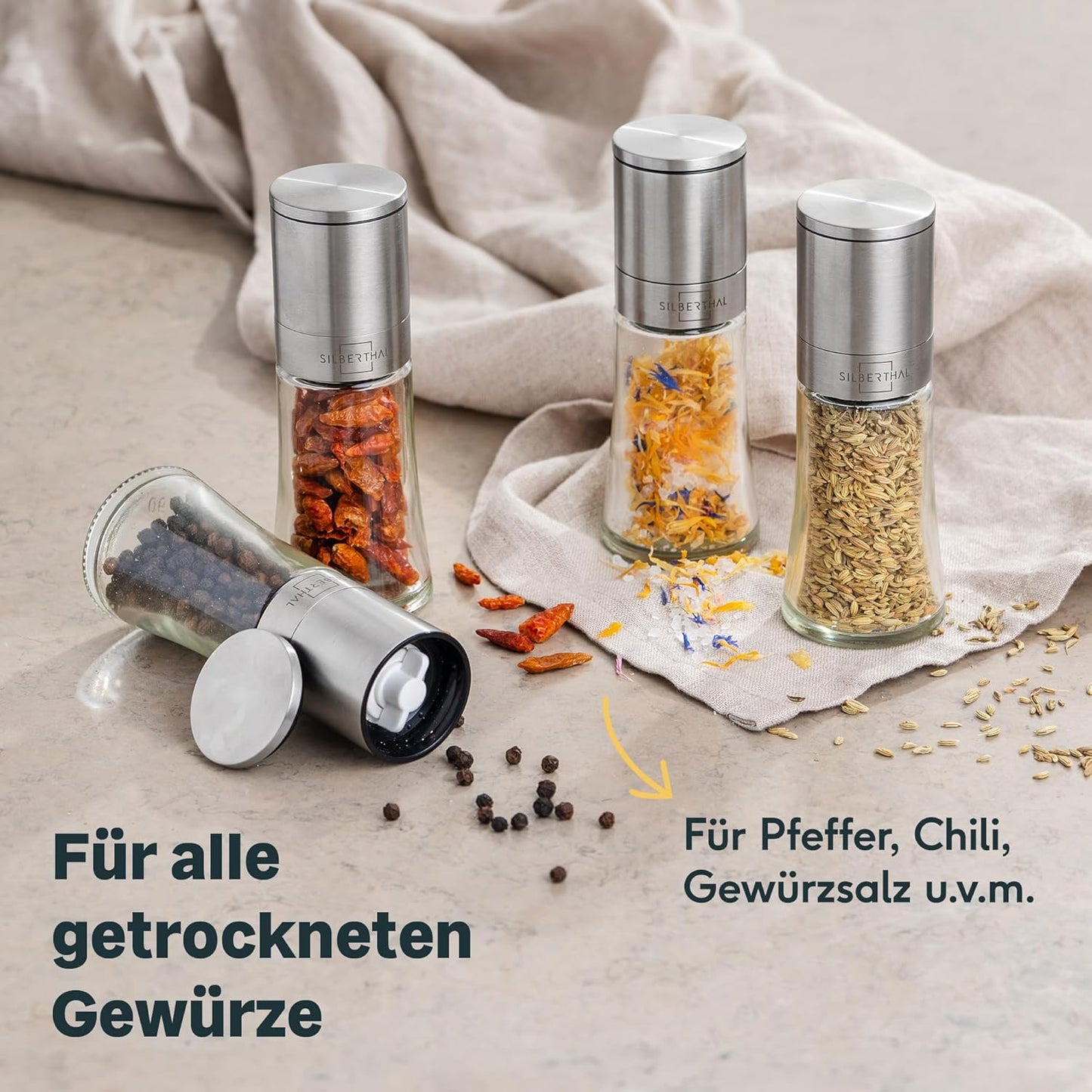Salz- und Pfeffermühlen-Set mit Keramikmahlwerk, 2er Set