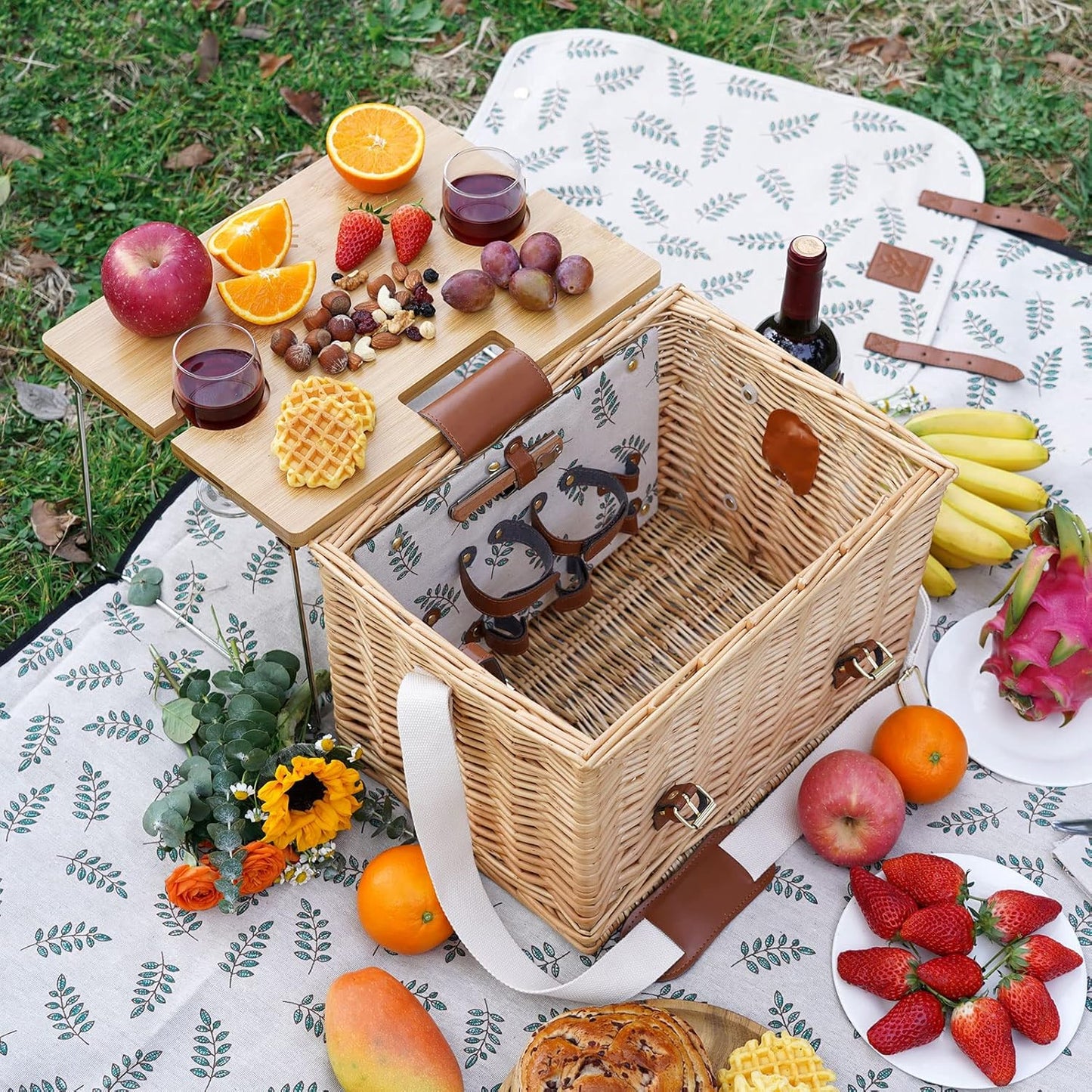 Picknickkorb-Set für 2 Personen mit Tisch & Decke, Grün 2 Personen