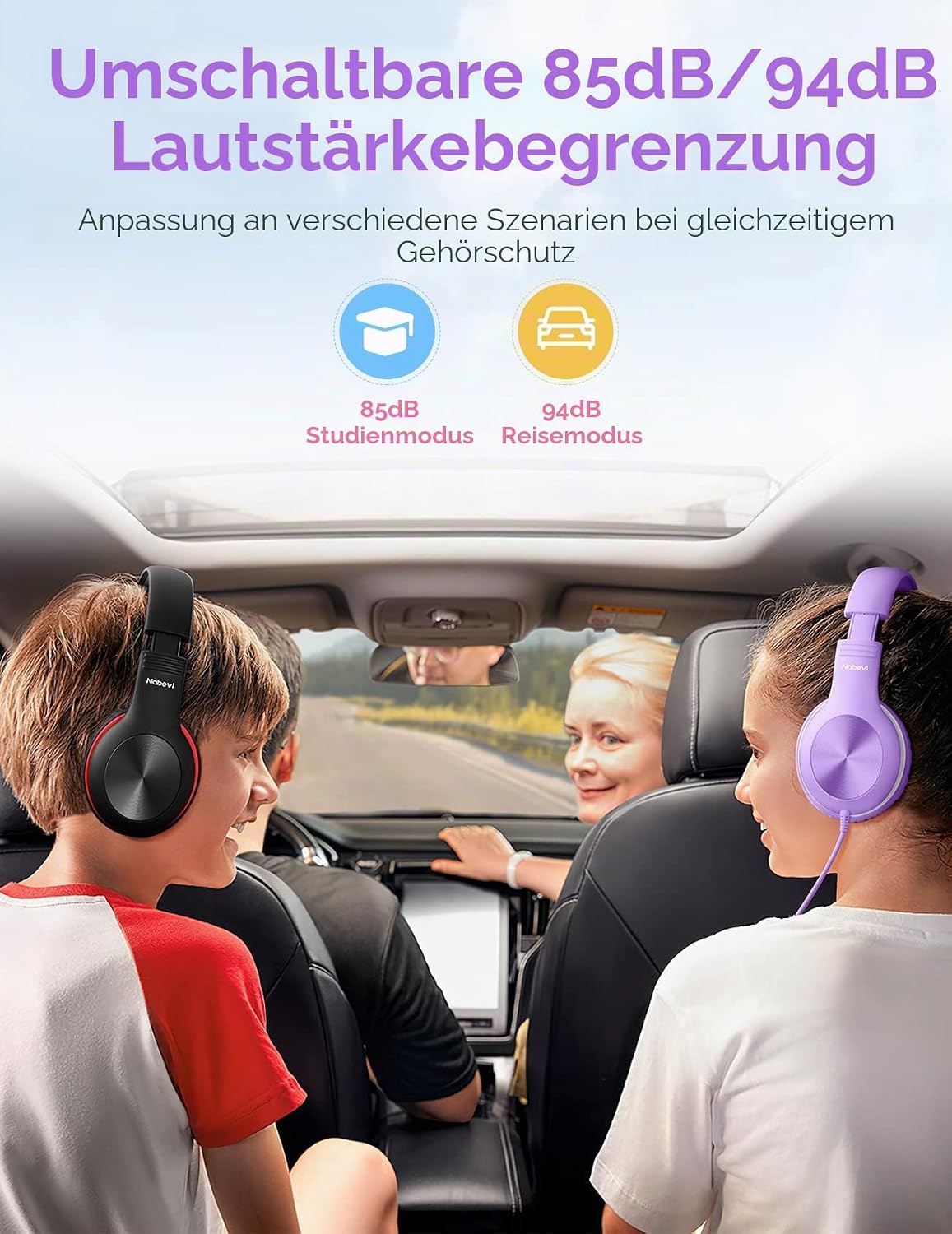 Kinderkopfhörer mit Lautstärkebegrenzung, Schwarz Rot