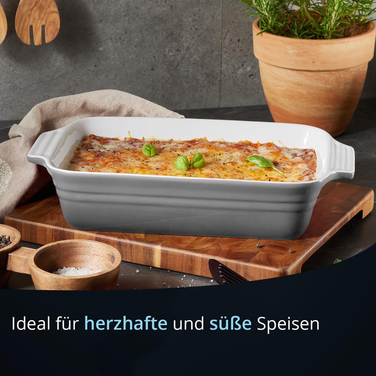 Kratzfeste Keramik-Auflaufform 34 cm (1,75 Liter), 34 cm Grau