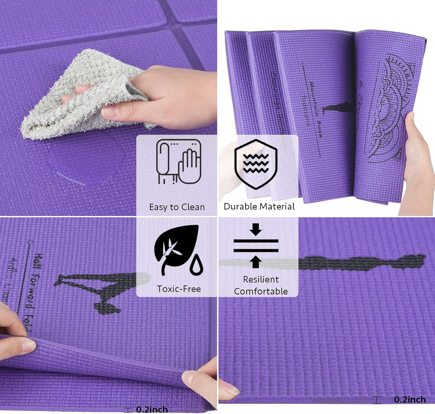 Rutschfeste Yogamatte mit Stretch Strap, Lila