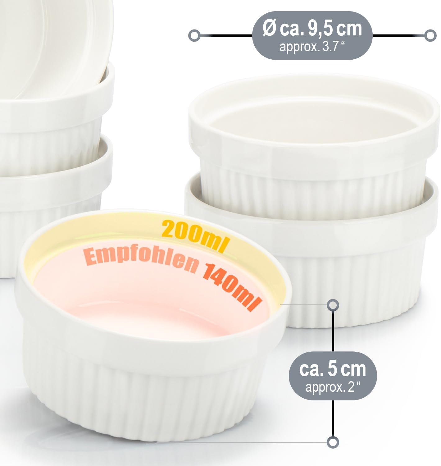 Soufflé- und Dessertförmchen, 12 Stück, weiss - 12 Stück Ø 9cm