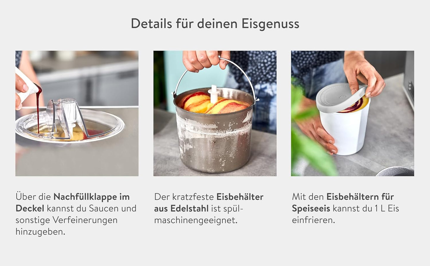 Eismaschine und Joghurtbereiter Elisa, Elisa Anthrazit + 2 Eisbehälter Grau