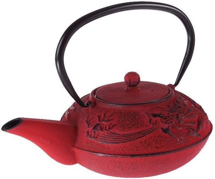 Chinesisches Drachen-Teeservice aus Gusseisen, Roter Drache
