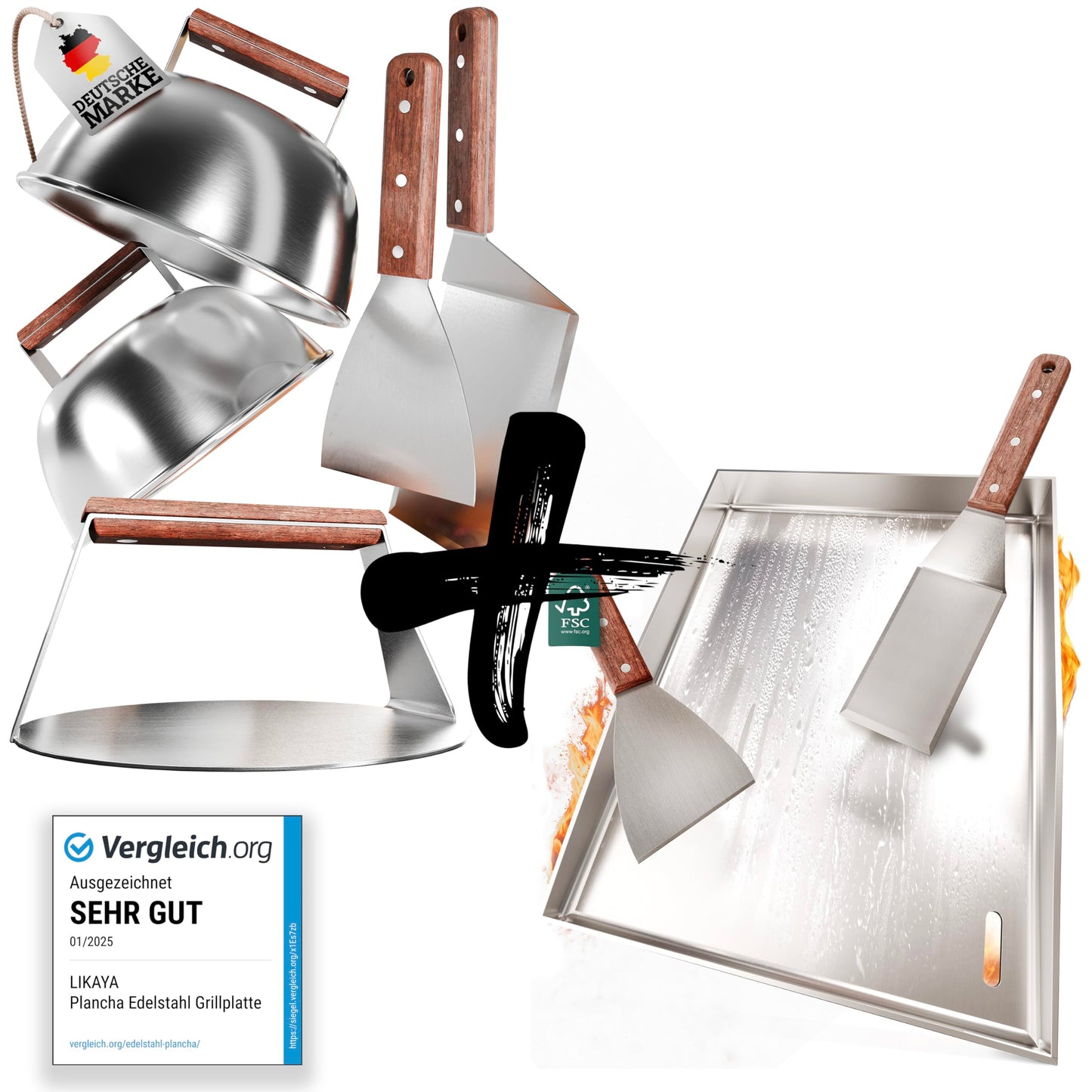 Plancha Grillplatte & 7-teiliges Burger Master Set, Bundel: Plancha-set & Burger Master-set 30x40cm