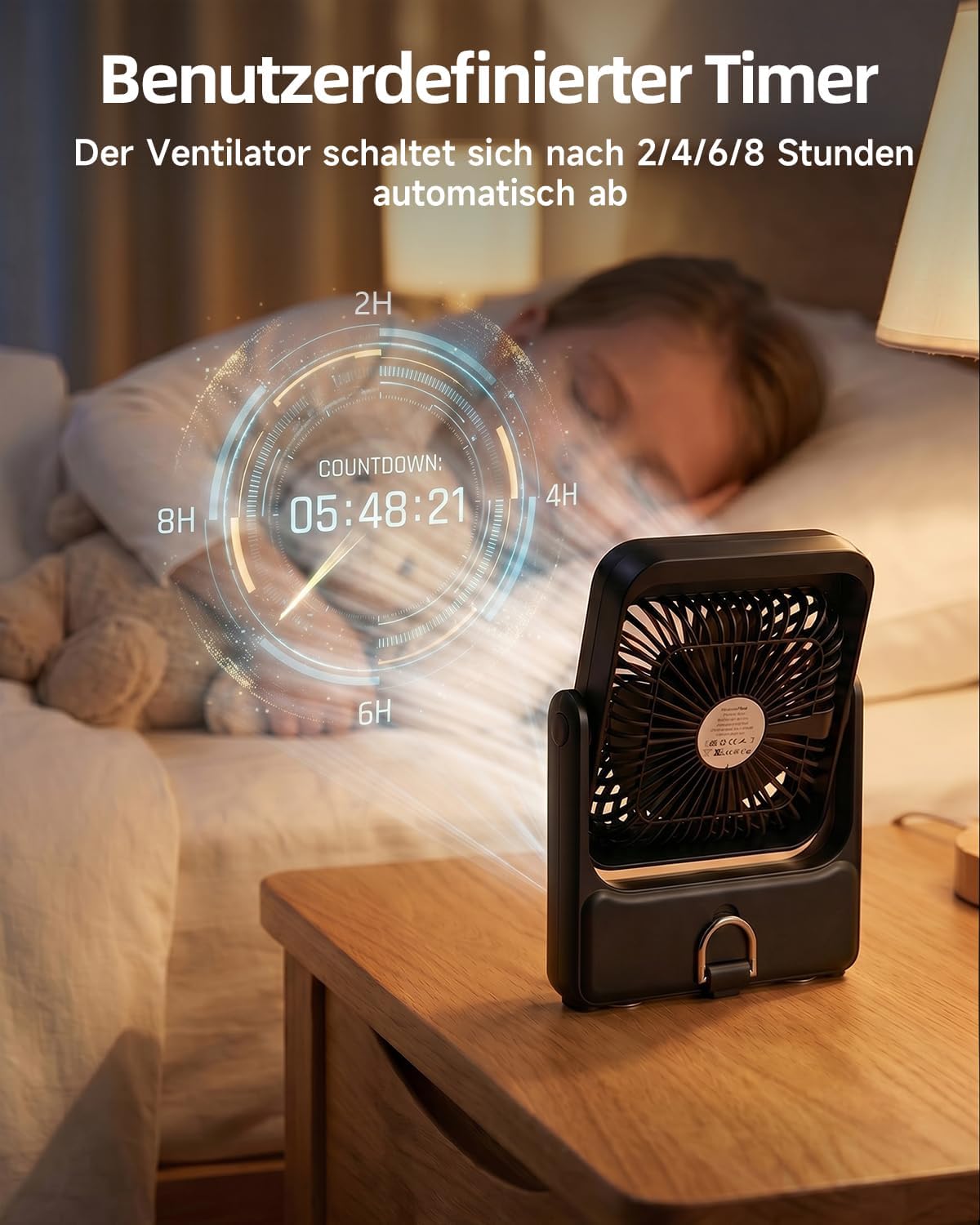 Akku-Tischventilator YH-F151 mit LED & Powerbank-Funktion, L