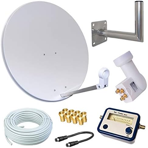 Satellitenanlage mit Quad LNB und Zubehör-Set, Hellgrau