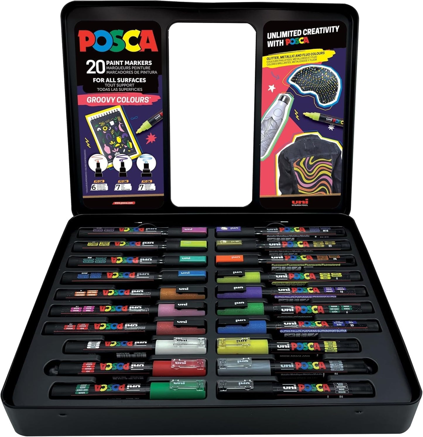 Acryl-Marker-Set Groovy Colours, 20er Set Weiss, Rot, Dunkelgrün, Grau, Gelb, Schwarz, Rosa, Orange, Dunkelgrün, Dunkelblau, Lila,