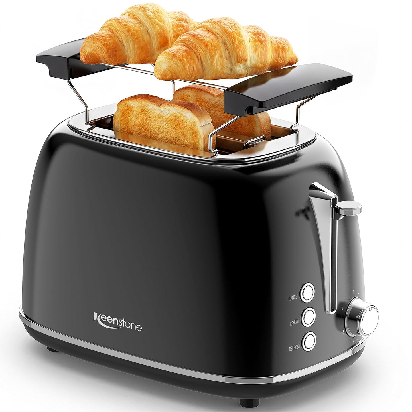 Retro Edelstahl Toaster mit breitem Schlitz (2 Scheiben)