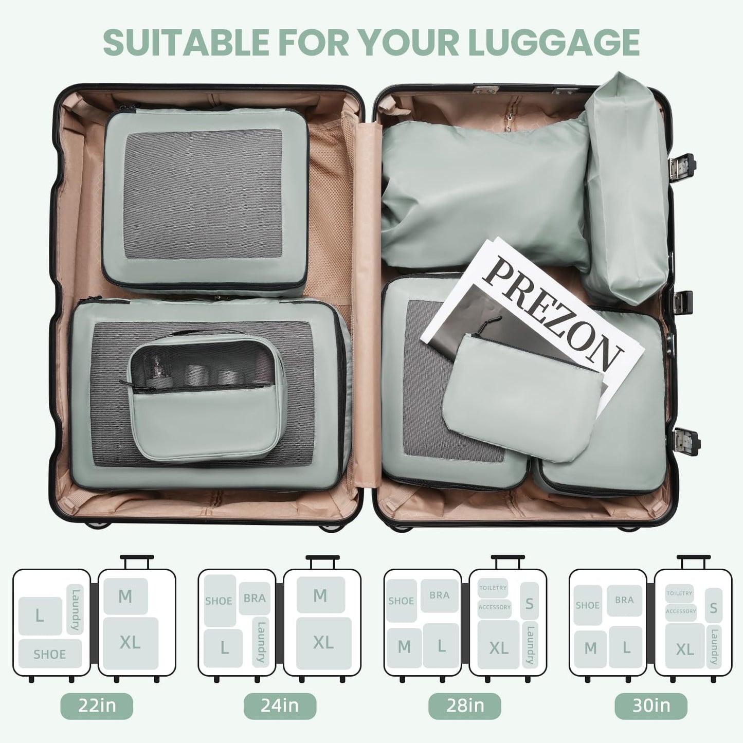 8er-Set Reise-Organizer, Matcha-grün
