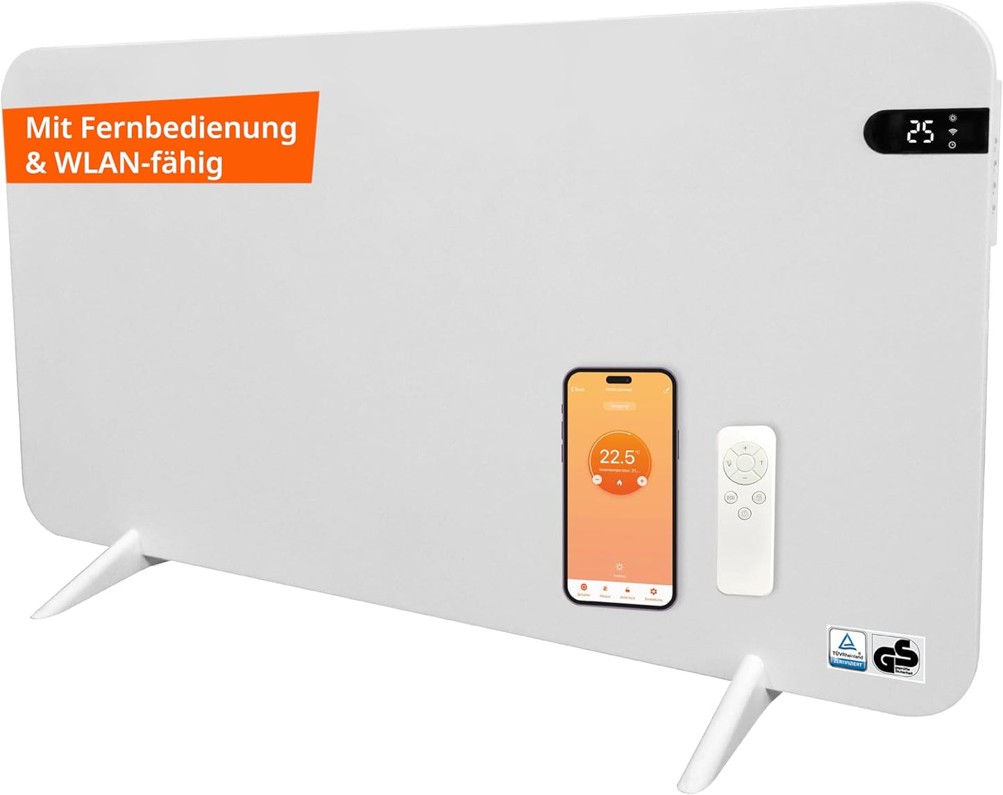Smarte Dual-Infrarotheizung mit App-Steuerung, 600 Watt - Weiß mit Display