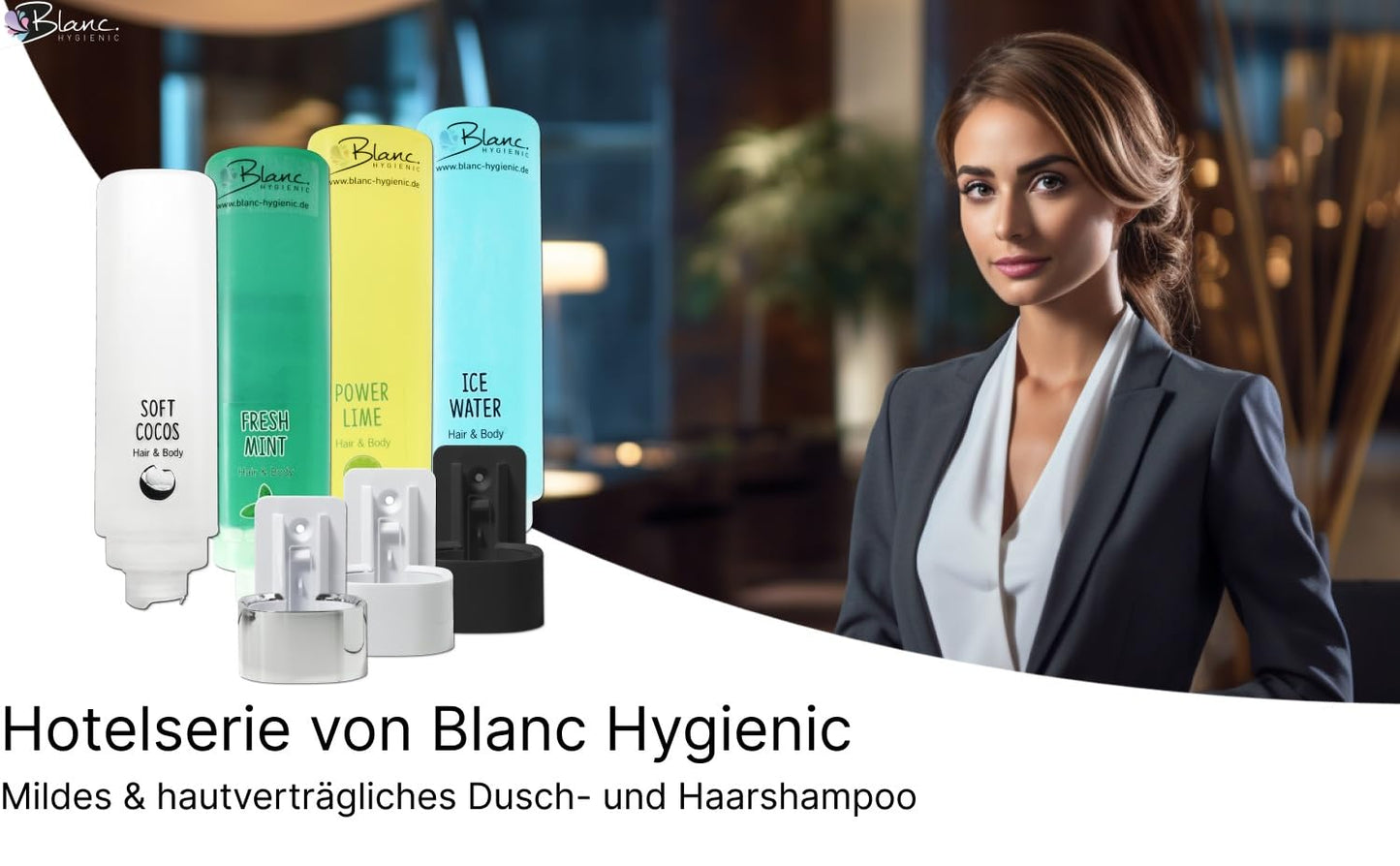 Shampoo-Duschgel-Set mit Wandhalterungen (16-teilig), aquatisch mit schwarzer Wandhalterung