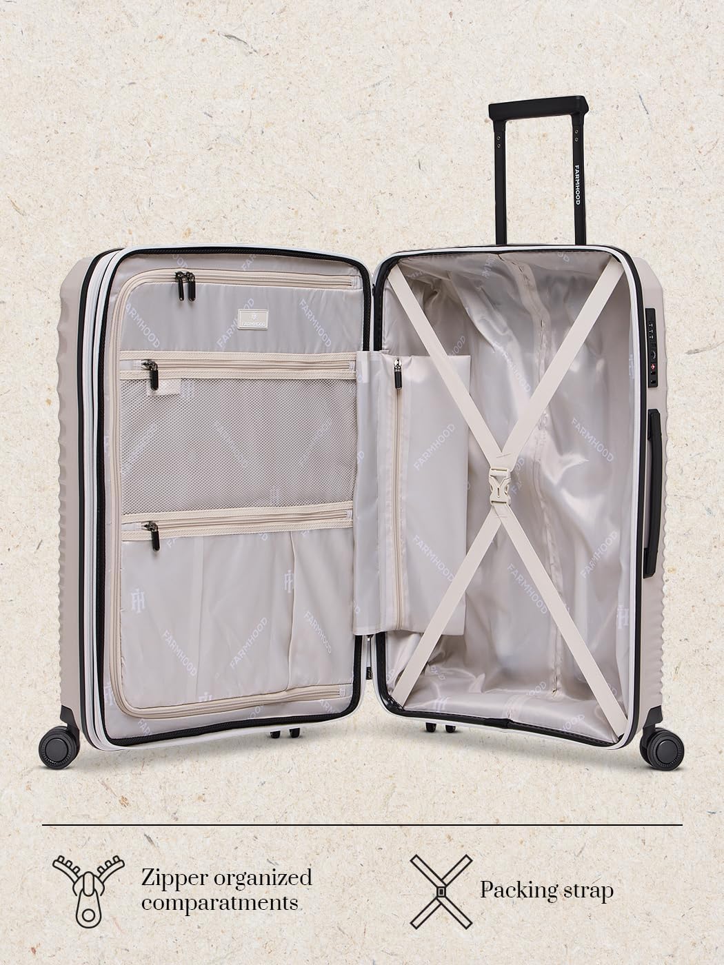 Mittelgrosser Hartschalenkoffer Eco Edition, mit Dehnfalte, Beige Koffer M (67 cm) erweiterbar
