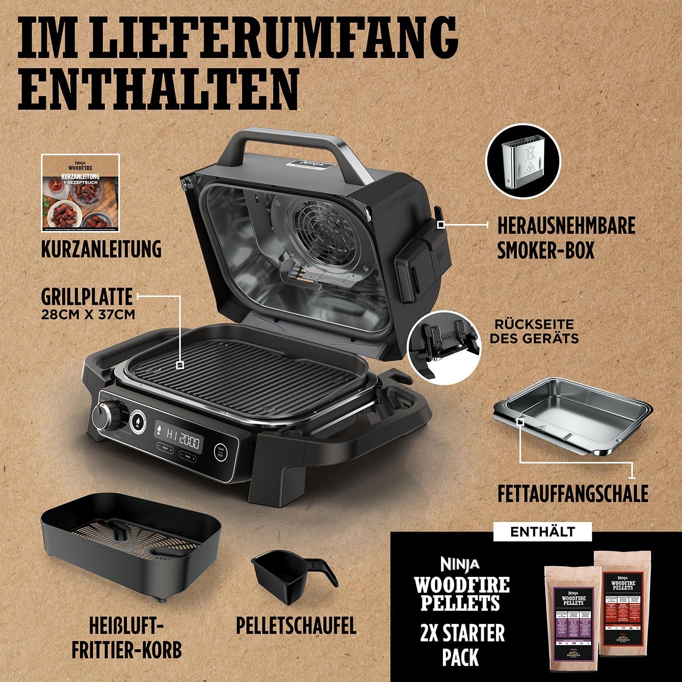 Woodfire  - Elektrischer Outdoor Grill & Smoker, BBQ Grill