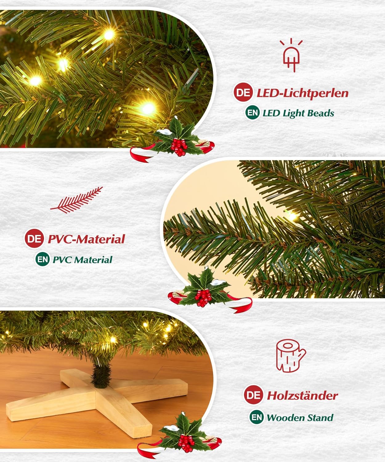 Künstlicher Weihnachtsbaum mit 240 LEDs, 180cm