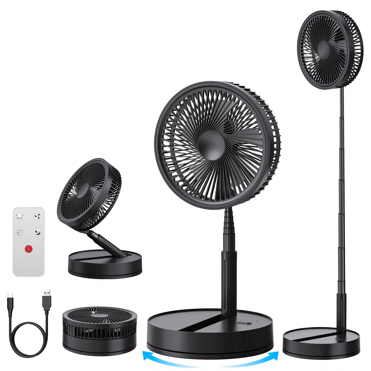 Tragbarer Ventilator, Schwarz 8,6-Zoll