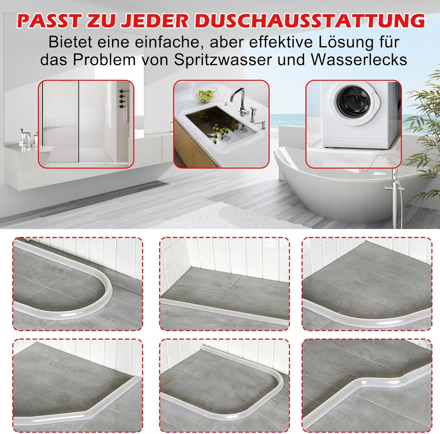 Selbstklebende Schwallschutzleiste für Dusche