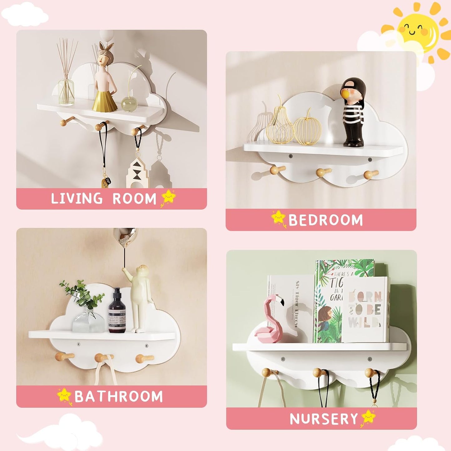 Kinder Wandregal mit Haken (2er Set), 2
