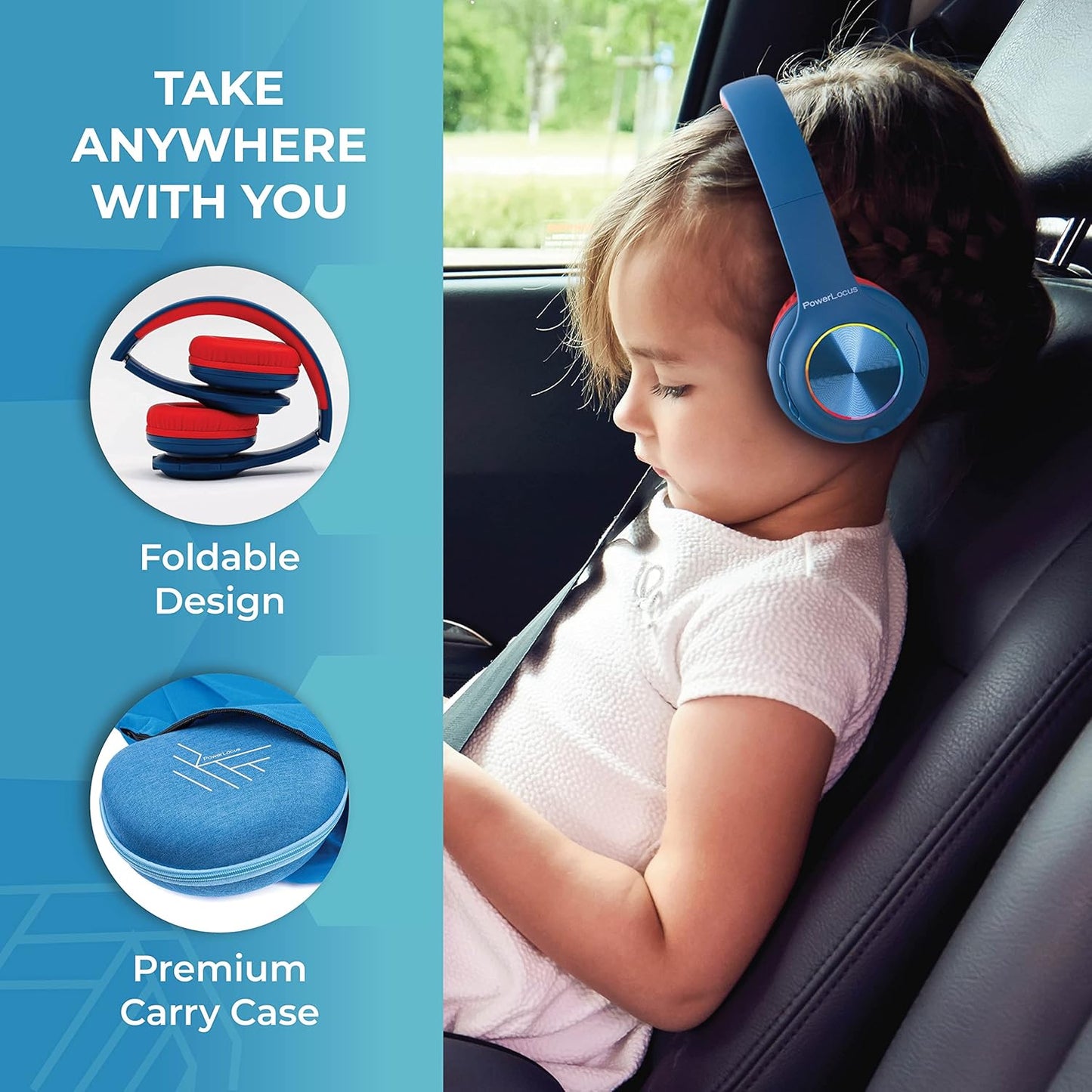 Kinderkopfhörer Bluetooth mit LED, Blau/Rot
