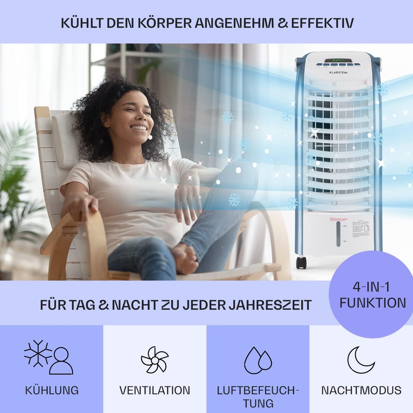 4-in-1 Verdunstungskühler, Weiss/Blau