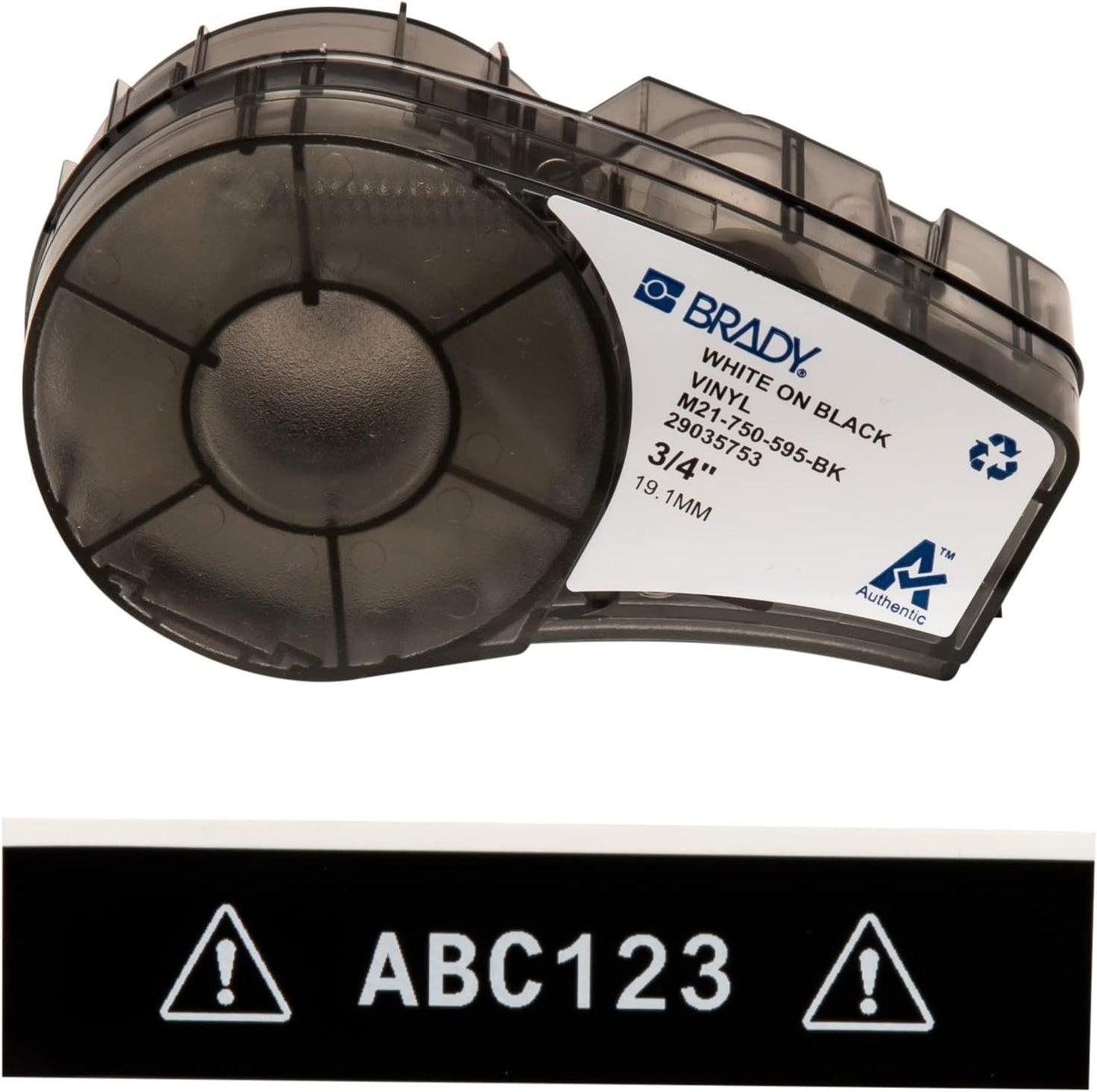 Vinyl-Etikettenband für Etikettendrucker M211 & M210, Etikett Vinyl - Weiss auf Schwarz, 19.05 mm x 6.40 m Labor & Sicherheit und Anlage