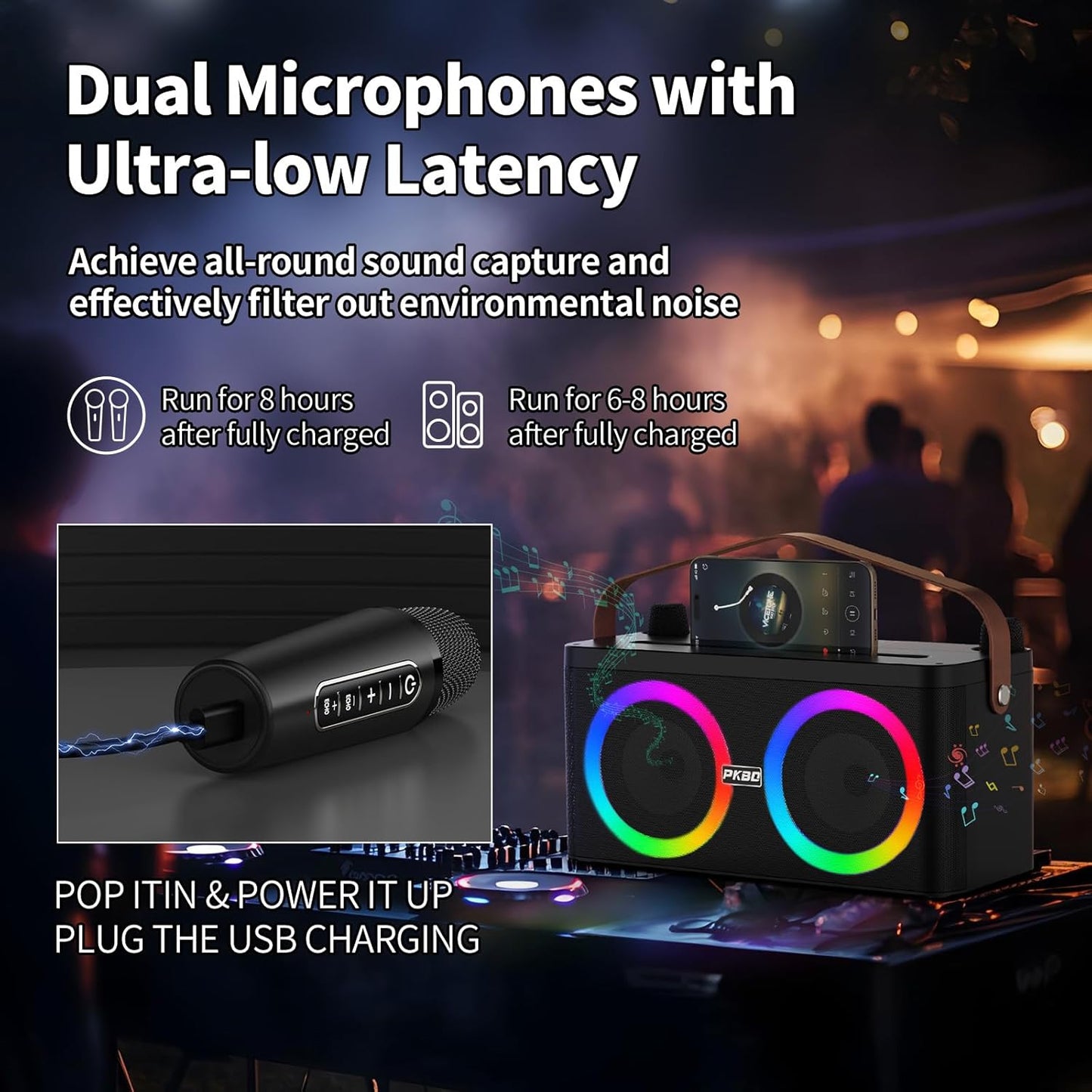 Karaoke-Maschine mit Bluetooth und 2 Mikrofonen