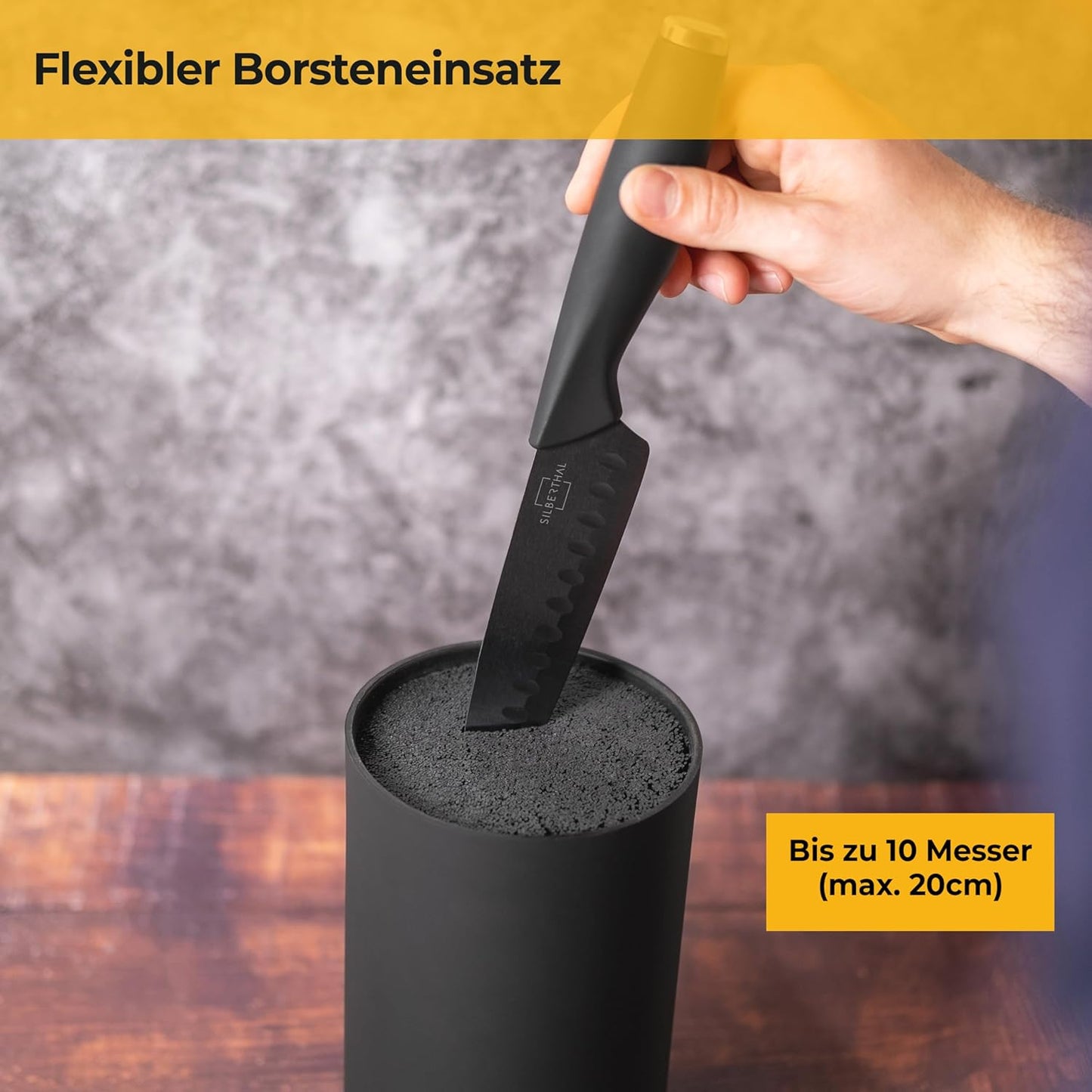 Messerblock mit Messer, Schwarz + 3tlg. Messerset