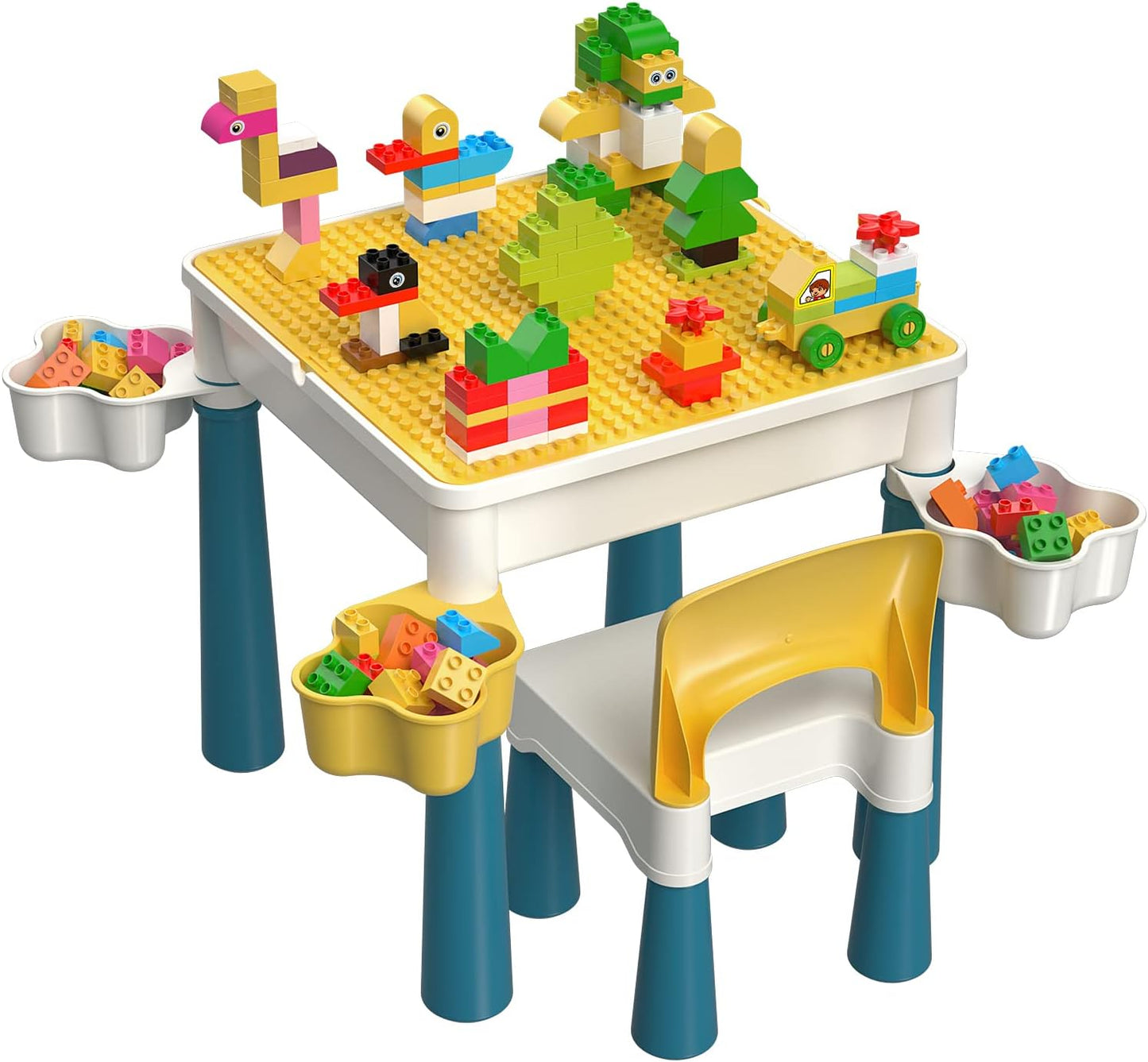 5-in-1 Kindertisch mit Stuhl und 130 Bausteinen, Macaron