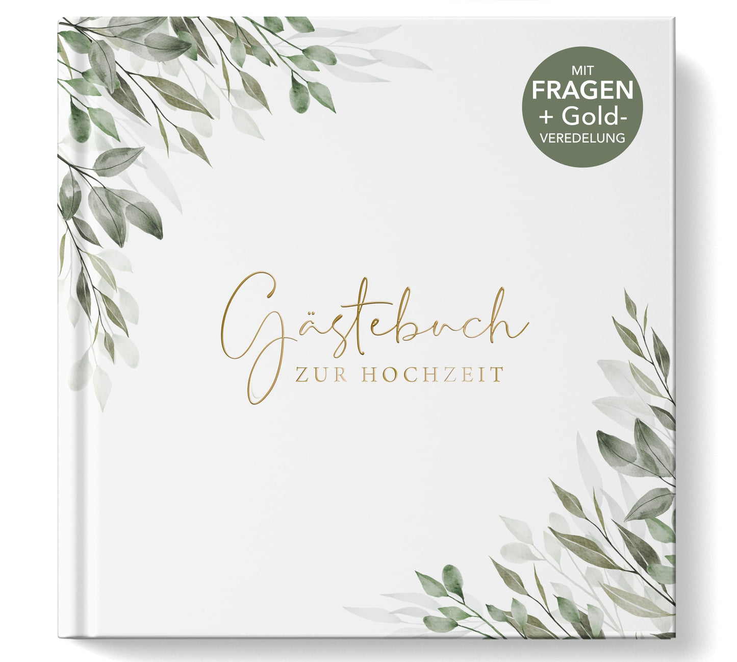 Hochzeit-Gästebuch mit Fragen zum Ausfüllen, mit Fragen Eukalyptus/Goldveredelung