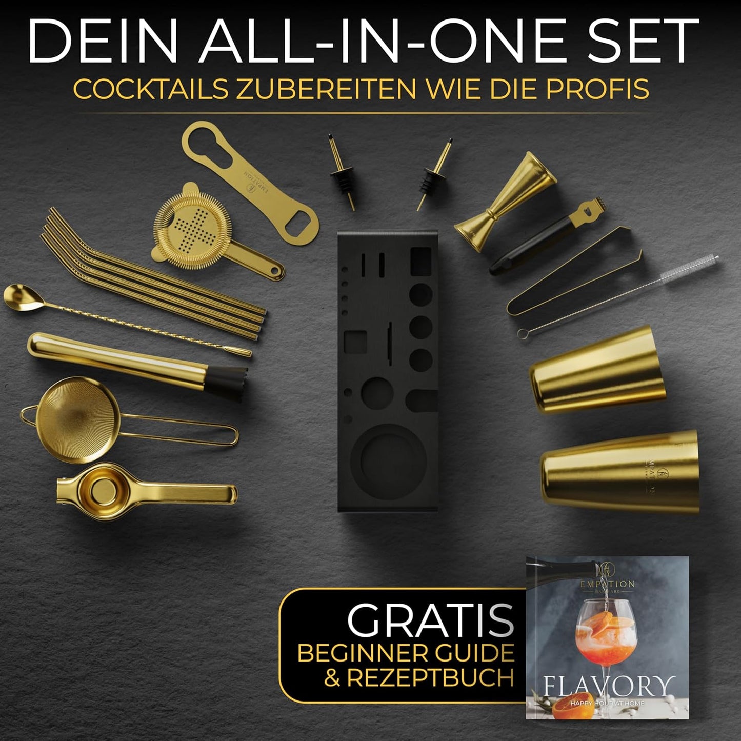 Cocktail-Set mit Gestell, Mit Gestell Gold