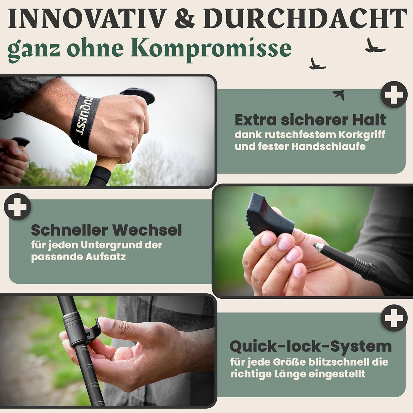 2 x Teleskop-Wanderstöcke, Aluminium - Schwarz