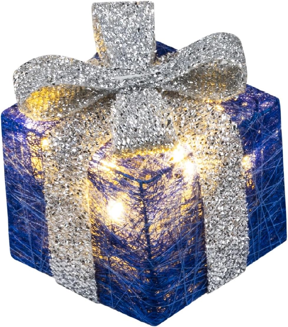 3er-Set LED-Weihnachts-Deko-Boxen mit Timer, Blau-Silber