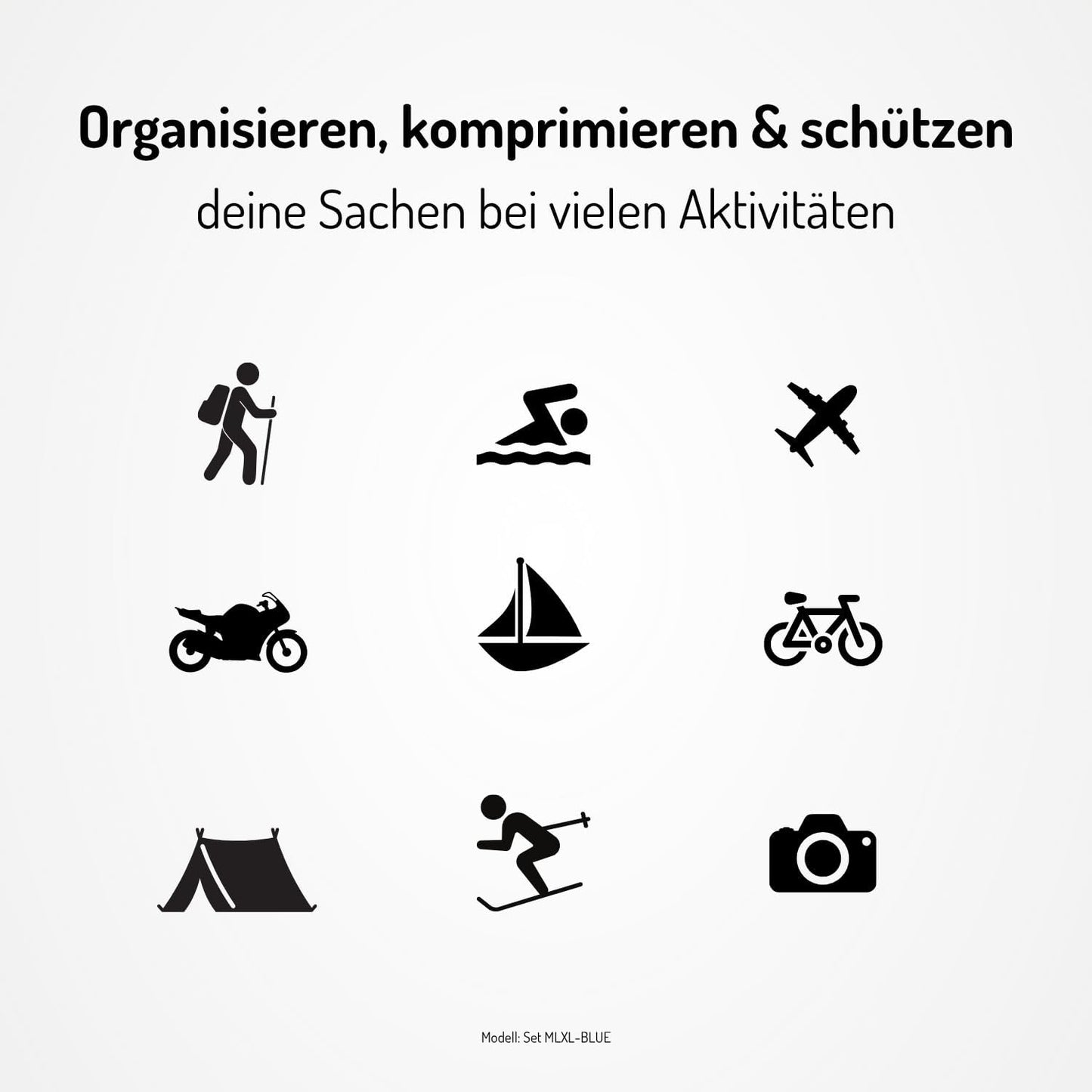 3er-Set Packtaschen mit Kompression, Blau / Grau