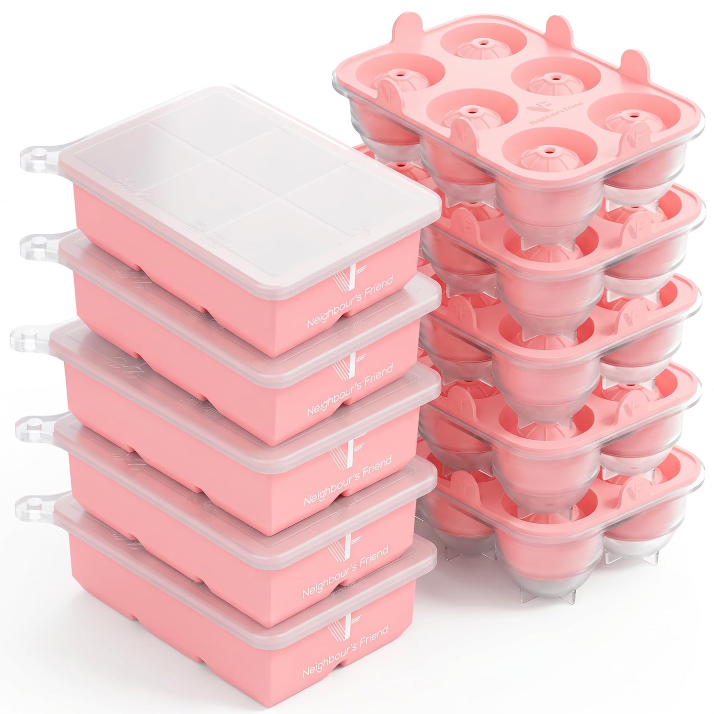 Eiswürfel- & Eiskugelform-Set, Rosa 10x Kugel+Würfel