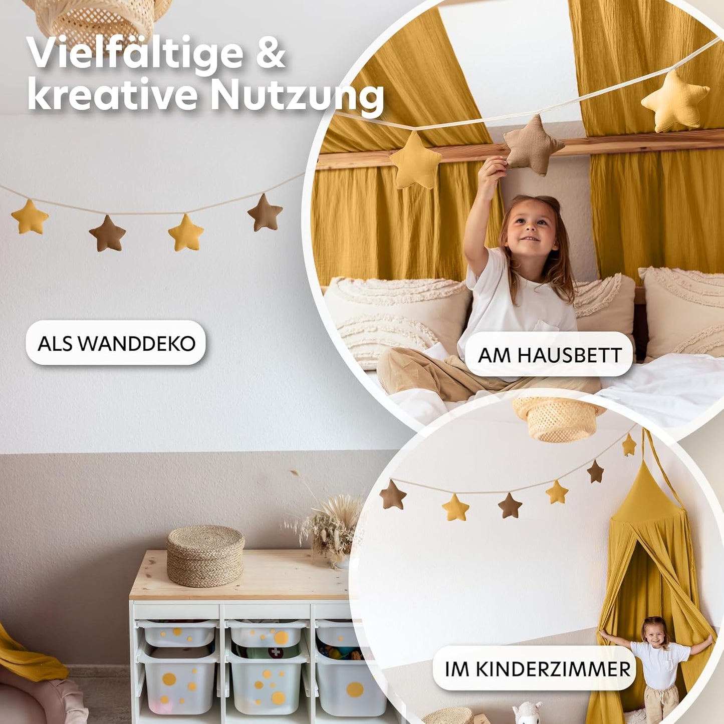 Sternenkette, Senfgelb & Nougat Sterne ohne Goldapplikation
