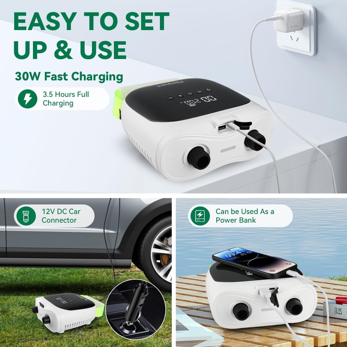 Elektrische SUP Pumpe mit Akku, Weiss
