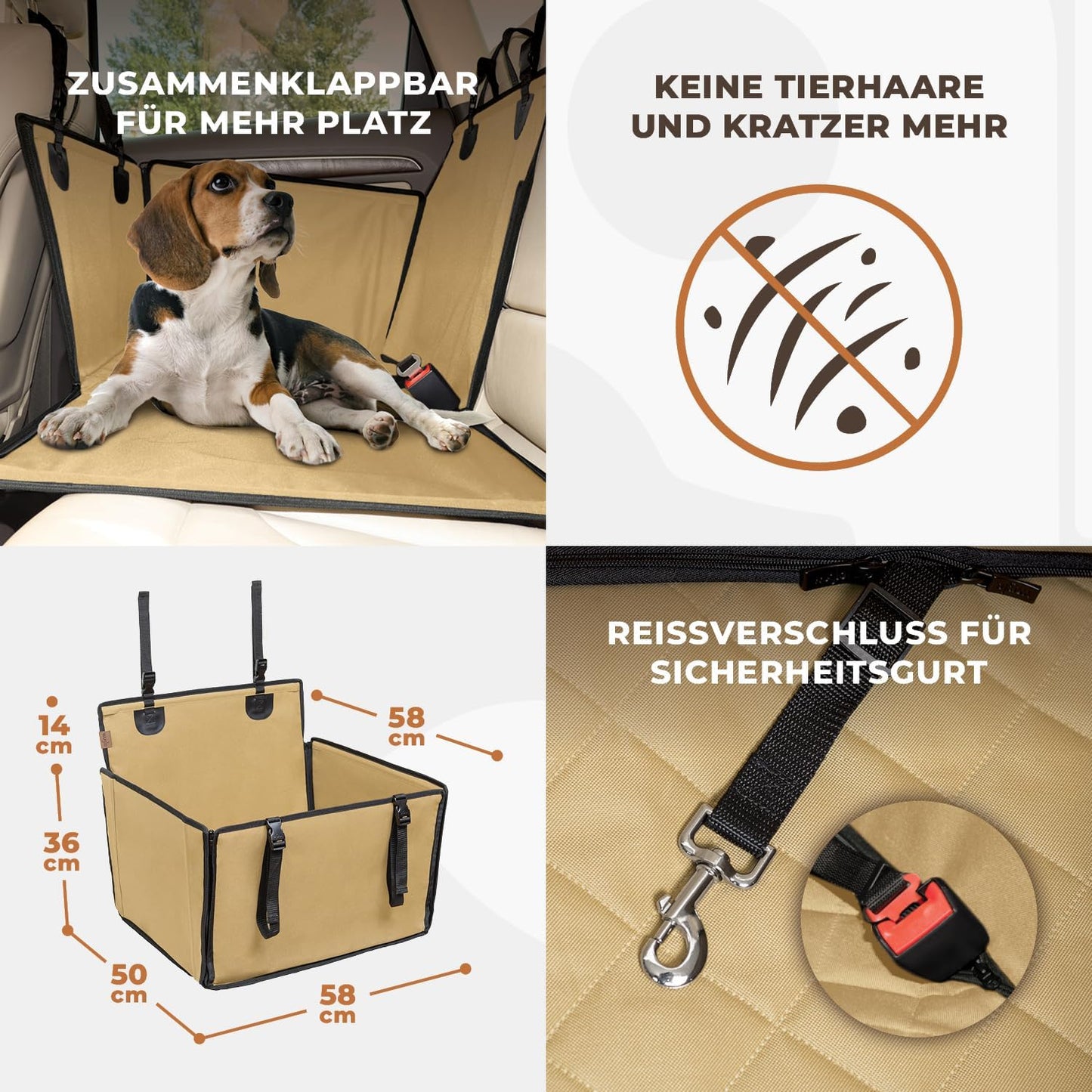 Hunde Autositz, M Beige