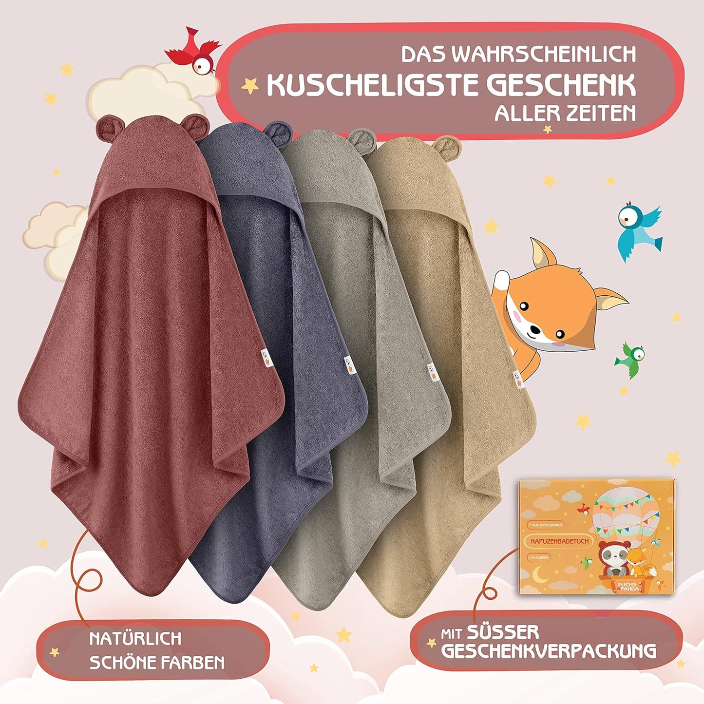 Kapuzenhandtuch Baby, extra dick & weich, 75x75cm, Purpur-rot